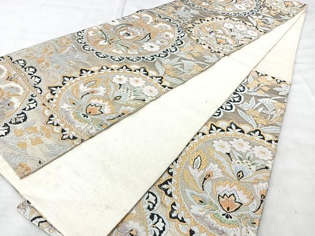 平和屋着物◎六通柄袋帯 更紗花文 金銀糸 正絹 逸品 BAAY5311qw