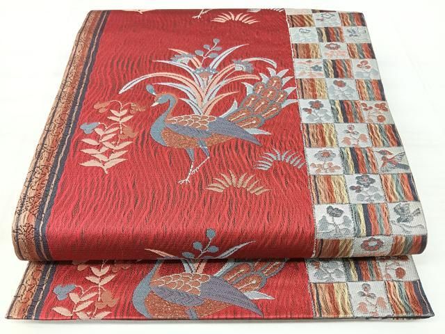 平和屋着物◎六通柄袋帯 花鳥間道 銀糸 正絹 逸品 BAAY5314qw