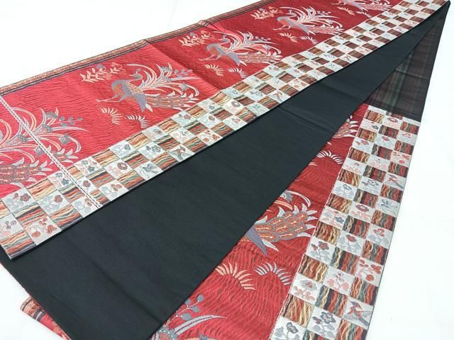 平和屋着物◎六通柄袋帯 花鳥間道 銀糸 正絹 逸品 BAAY5314qw