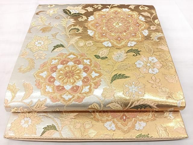 平和屋着物◎西陣 六通柄袋帯 唐花華紋 宴 金銀糸 証紙付き 正絹 逸品 BAAY5338qw