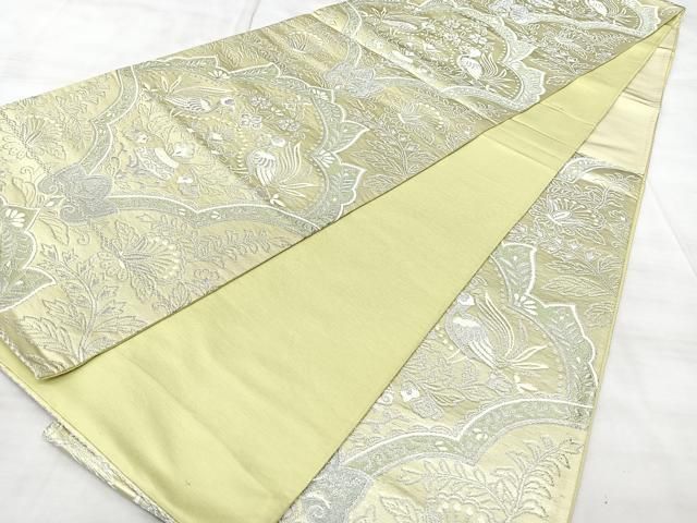 平和屋着物◎六通柄袋帯 花鳥文 銀糸 正絹 逸品 BAAY5339qw