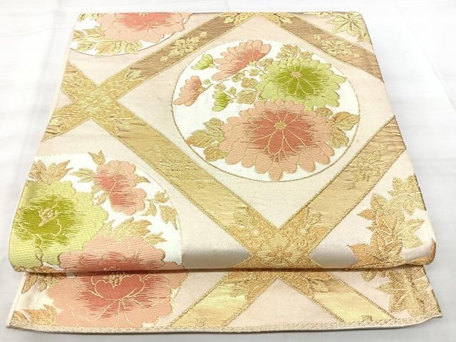 平和屋着物◎六通柄袋帯 天井花文 金糸 正絹 逸品 BAAY5340qw