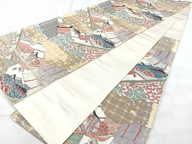 平和屋着物◎六通柄袋帯 平安人物文 金糸 正絹 逸品 BAAY5342qw