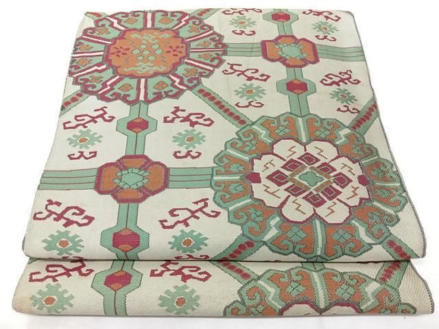 平和屋着物◎六通柄 本袋帯 紹巴 正倉院天井花文 正絹 逸品 BAAY5343qw