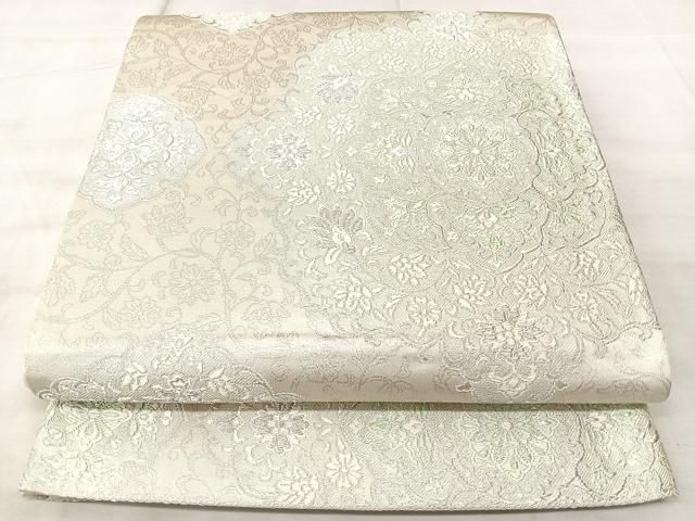 平和屋着物◎六通柄袋帯 正倉院花文 銀糸 正絹 逸品 BAAY5352qw