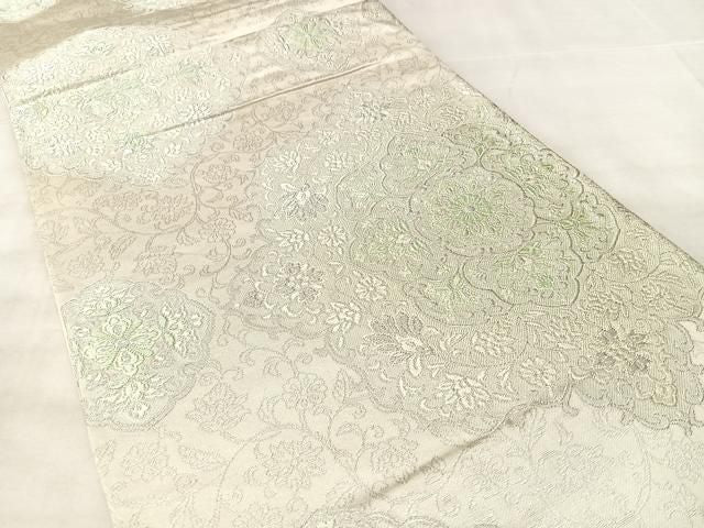平和屋着物◎六通柄袋帯 正倉院花文 銀糸 正絹 逸品 BAAY5352qw