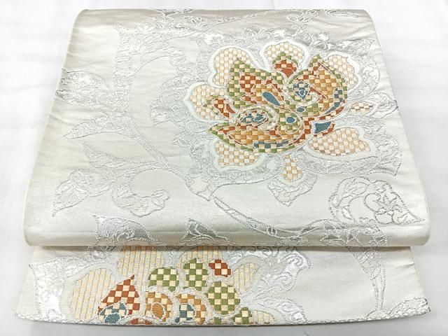 平和屋着物◎六通柄袋帯 更紗花文 金銀糸 正絹 逸品 BAAY5354qw