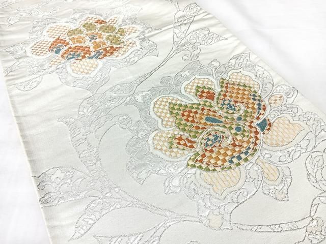 平和屋着物◎六通柄袋帯 更紗花文 金銀糸 正絹 逸品 BAAY5354qw