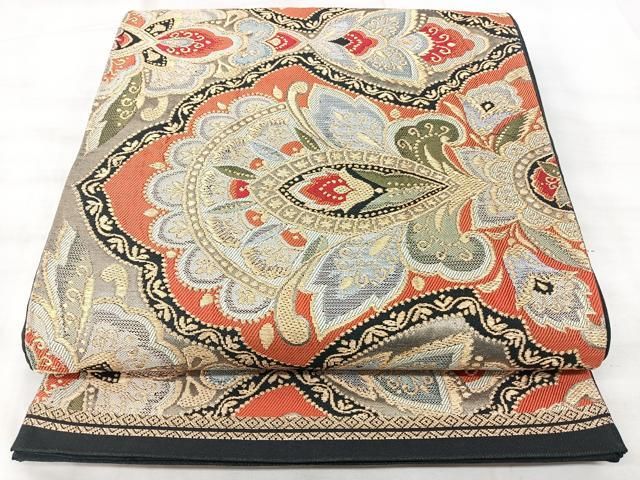 平和屋着物◎六通柄 本袋帯 更紗花文 金銀糸 正絹 逸品 BAAY5355qw