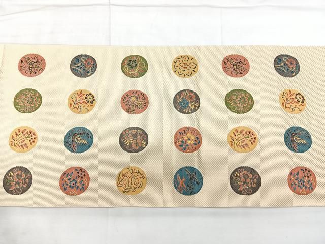 平和屋着物◎本場筑前博多織 八寸名古屋帯 花鳥丸文 正絹 逸品 BAAY5364qw