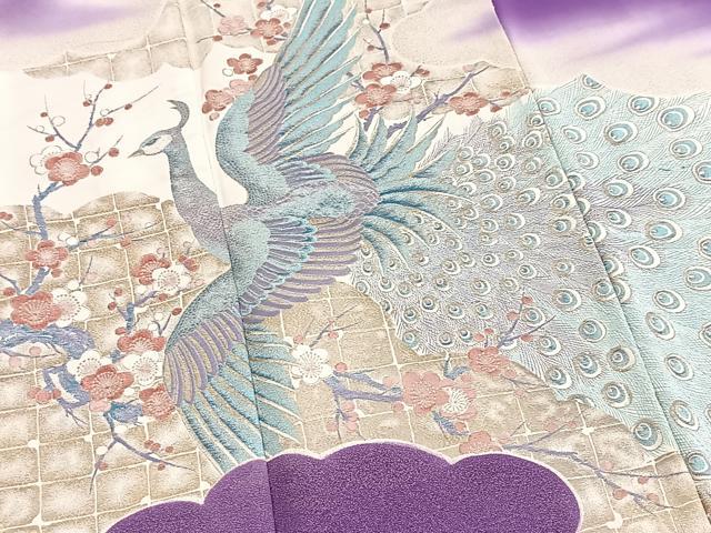 平和屋着物■色留訪問着 寿光織 孔雀松文 暈し染め 金糸 正絹 逸品 BAAY5466yc