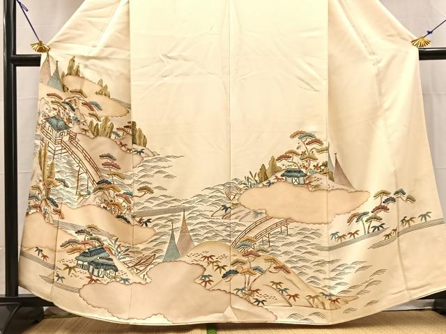平和屋着物■豪華色留袖 駒刺繍 御所解風景文 正絹 逸品 BAAY5501yc
