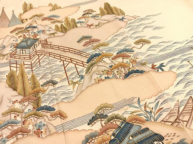 平和屋着物■豪華色留袖 駒刺繍 御所解風景文 正絹 逸品 BAAY5501yc