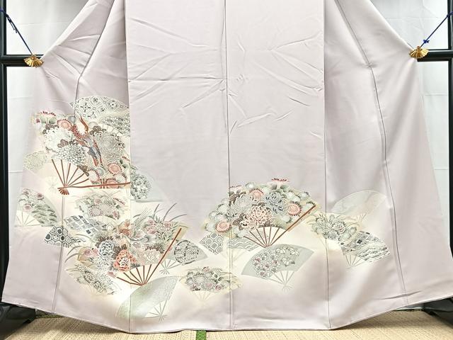 平和屋着物■豪華色留袖 駒刺繍 扇面花鳥文 暈し染め 正絹 逸品 BAAY5503yc