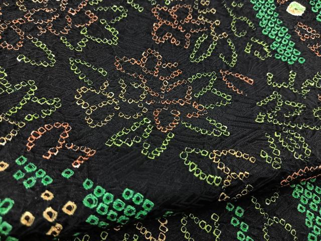 平和屋着物■上質な小紋 総絞り 更紗花文 黒地 正絹 逸品 BAAY5507yc