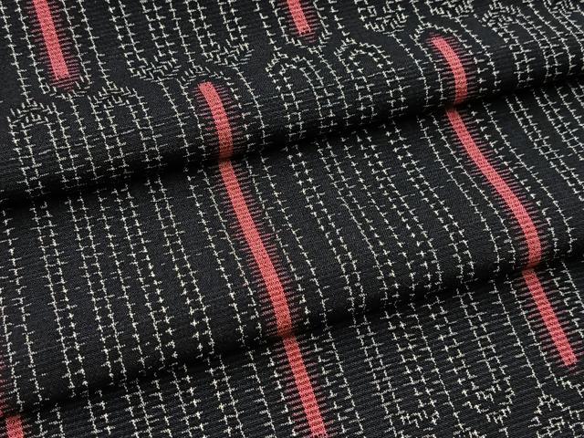 平和屋着物■本塩沢 幾何学文様 黒地 正絹 逸品 BAAY5510yc