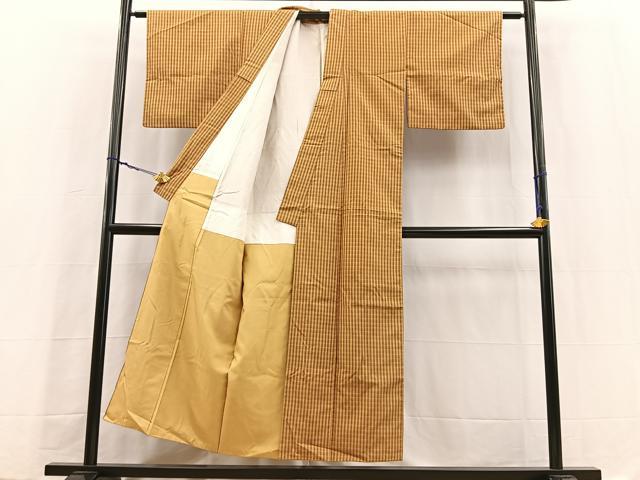平和屋着物■本場縞大島紬 格子柄 正絹 逸品 BAAY5517yc