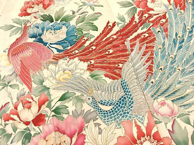 平和屋着物■豪華振袖 刺繍 孔雀花文 暈し染め 金彩 銀糸 正絹 逸品 BAAY5530yc