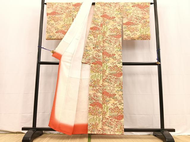 平和屋着物■上質な小紋 風景花文 正絹 逸品 BAAY5532yc