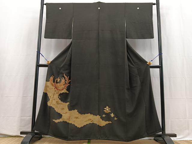 平和屋着物■豪華黒留袖 駒刺繍 鳳凰雲取り花文 金彩 正絹 逸品 BAAY5533yc
