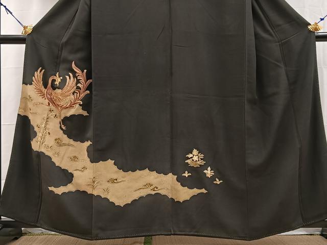 平和屋着物■豪華黒留袖 駒刺繍 鳳凰雲取り花文 金彩 正絹 逸品 BAAY5533yc