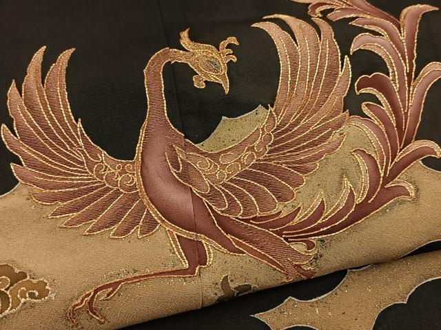 平和屋着物■豪華黒留袖 駒刺繍 鳳凰雲取り花文 金彩 正絹 逸品 BAAY5533yc