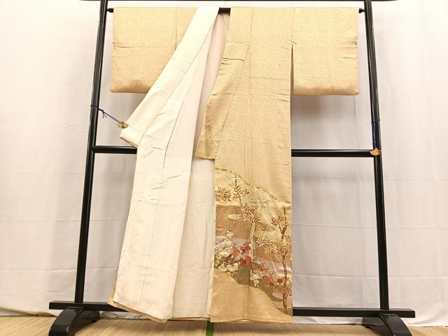 平和屋着物■豪華色留袖 駒刺繍 流水草花文 金彩 正絹 逸品 BAAY5538yc