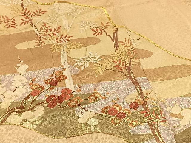 平和屋着物■豪華色留袖 駒刺繍 流水草花文 金彩 正絹 逸品 BAAY5538yc