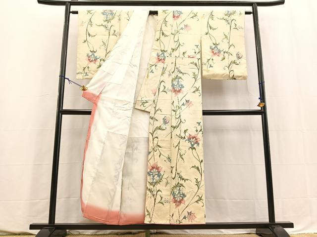 平和屋着物■上質なお召 更紗花文 正絹 逸品 BAAY5557yc
