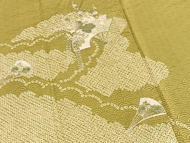 平和屋着物■訪問着 絞り 刺繍 扇面花文 正絹 逸品 BAAY5565yc