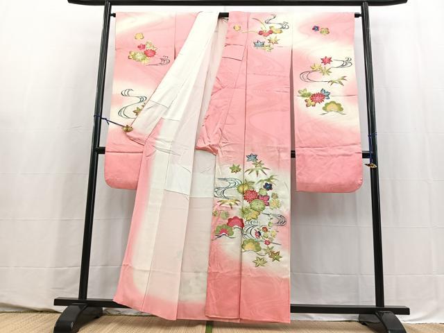 平和屋着物■豪華振袖 総刺繍 流水草花文 暈し染め 金糸 正絹 逸品 BAAY5566yc