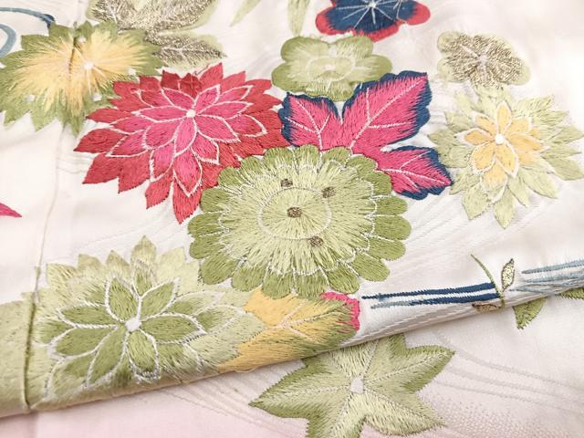 平和屋着物■豪華振袖 総刺繍 流水草花文 暈し染め 金糸 正絹 逸品 BAAY5566yc