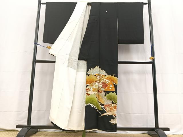 平和屋着物■豪華黒留袖 駒刺繍 尾長鳥地紙花文 金銀彩 正絹 逸品 BAAY5576yc