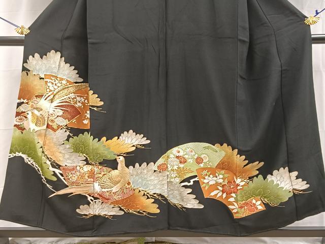 平和屋着物■豪華黒留袖 駒刺繍 尾長鳥地紙花文 金銀彩 正絹 逸品 BAAY5576yc