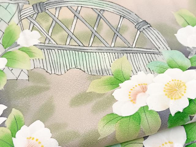 平和屋着物■訪問着 手描き 籬花文 暈し染め 洗柿色 正絹 逸品 BAAY5581yc