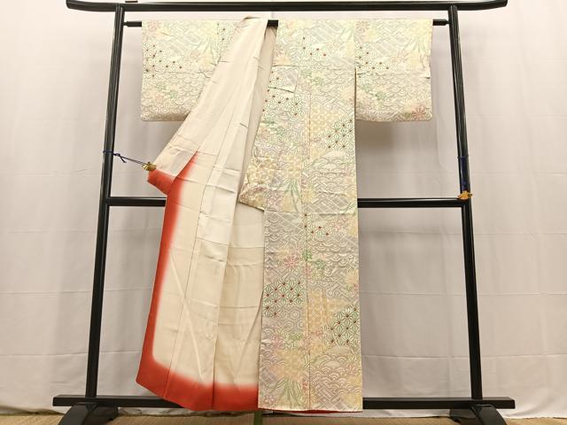 平和屋着物■上質な小紋 絞り 吉祥花文 正絹 逸品 BAAY5584yc
