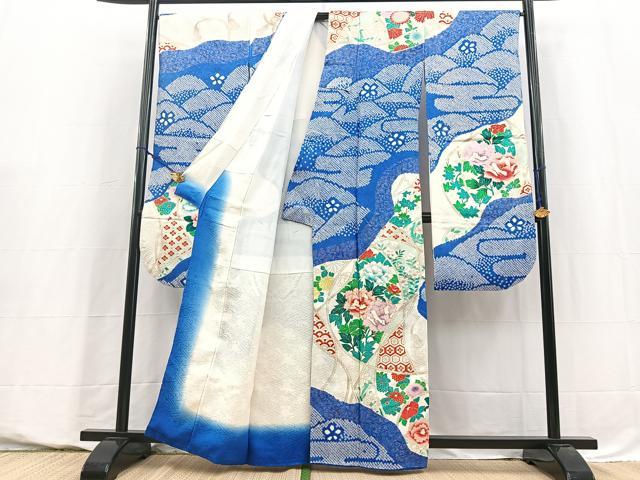 平和屋着物■豪華振袖 絞り 駒刺繍 重ね山花文 金彩 正絹 逸品 BAAY5596yc