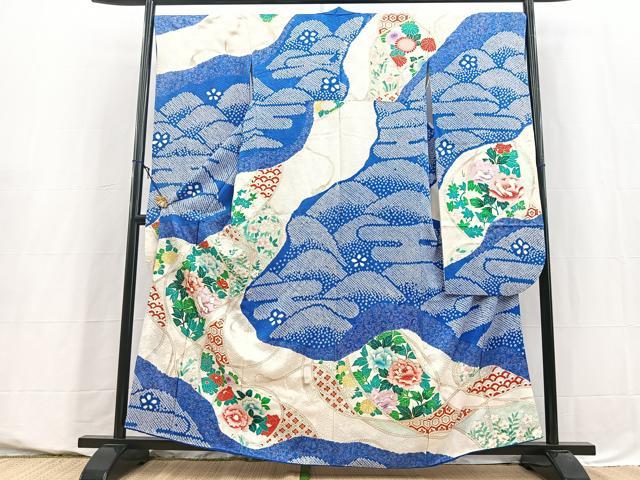 平和屋着物■豪華振袖 絞り 駒刺繍 重ね山花文 金彩 正絹 逸品 BAAY5596yc
