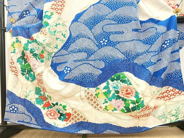 平和屋着物■豪華振袖 絞り 駒刺繍 重ね山花文 金彩 正絹 逸品 BAAY5596yc