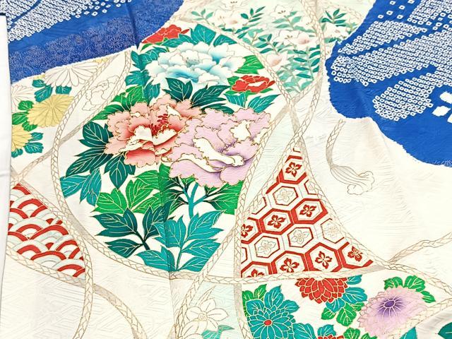 平和屋着物■豪華振袖 絞り 駒刺繍 重ね山花文 金彩 正絹 逸品 BAAY5596yc