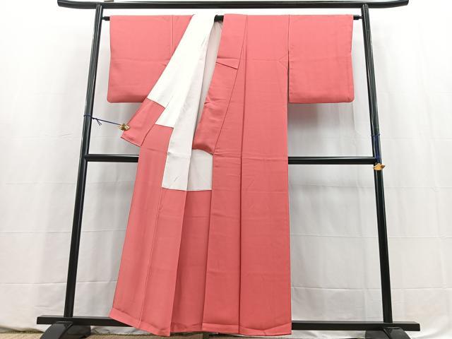 平和屋着物■上質な色無地 唐草地紋 韓紅色 正絹 逸品 BAAY5605yc