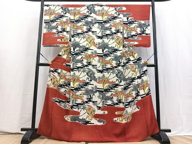 平和屋着物■訪問着 絞り 型染め 飛鶴エ霞文 正絹 逸品 BAAY5610yc