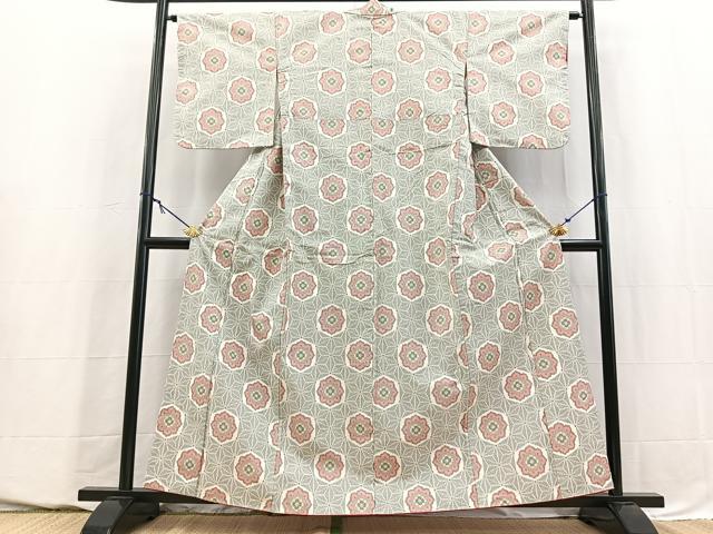 平和屋着物■本場村山大島紬 幾何学花文 正絹 逸品 BAAY5622yc