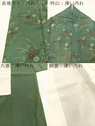 平和屋着物■訪問着 花蝶文 金彩 正絹 逸品 BAAY5624yc