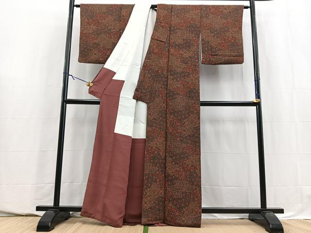 平和屋着物■上質な小紋 更紗花文 鬼しぼ縮緬 正絹 逸品 BAAY5652yc