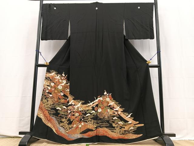 平和屋着物■豪華黒留袖 駒刺繍 飛鶴吉祥花文 金彩 正絹 逸品 BAAY5672yc
