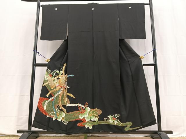 平和屋着物■豪華黒留袖 鳳凰流水花文 金銀糸 正絹 逸品 BAAY5673yc
