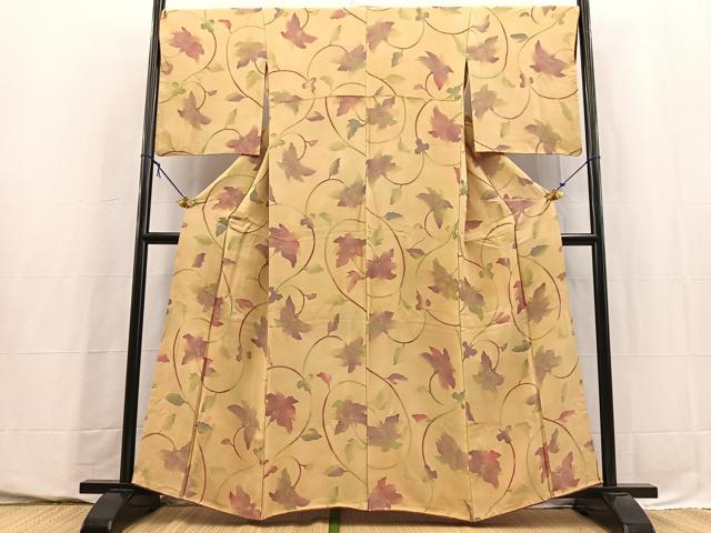 平和屋着物■上質な小紋 地紋起こし 花唐草文 暈し染め 正絹 逸品 BAAY5697yc