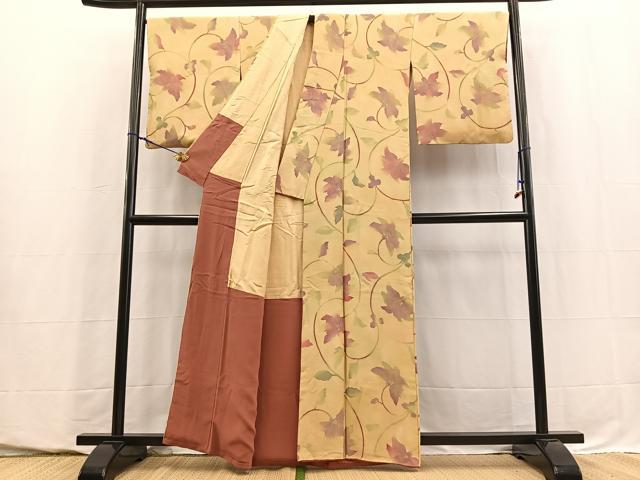 平和屋着物■上質な小紋 地紋起こし 花唐草文 暈し染め 正絹 逸品 BAAY5697yc