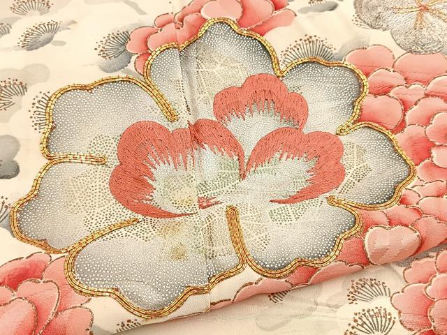平和屋着物■訪問着 駒刺繍 流水花文 金彩 正絹 逸品 BAAY5699yc